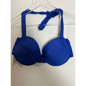 J.Crew Women's Size 12 Blue  Molded Cup Halter Neck Swimsuit Bikini Top Under-Wi